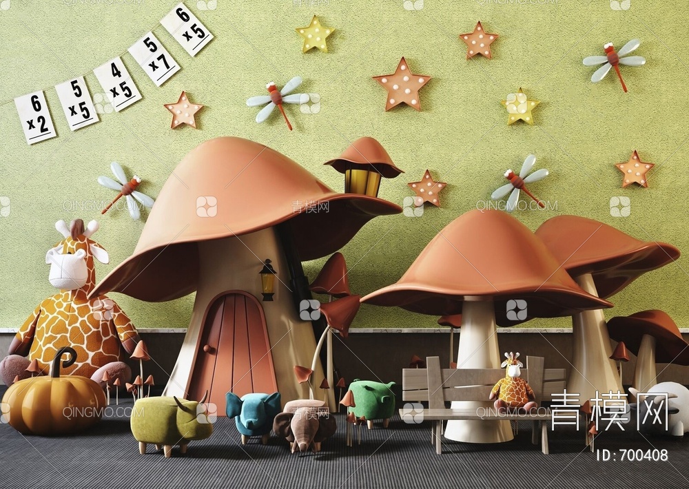 儿童蘑菇房玩具装饰摆件组合3D模型下载【ID:700408】