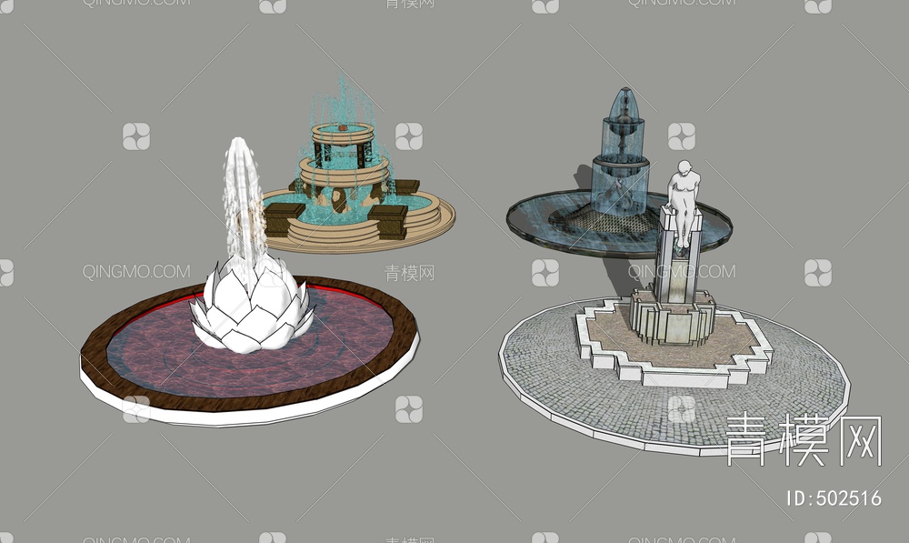 喷泉景观小品水景SU模型下载【ID:502516】