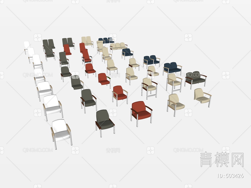 单椅长凳组和SU模型下载【ID:503426】