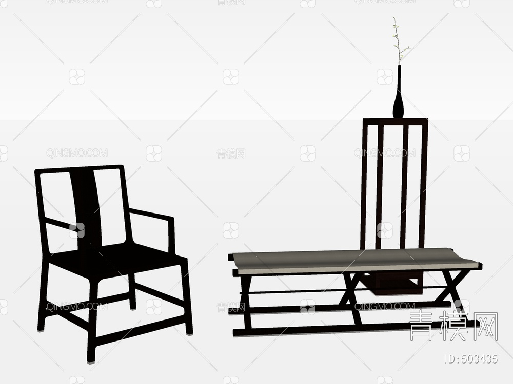 单椅长凳组和SU模型下载【ID:503435】