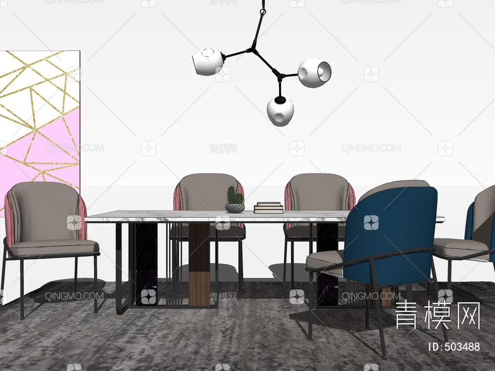餐桌椅组合SU模型下载【ID:503488】