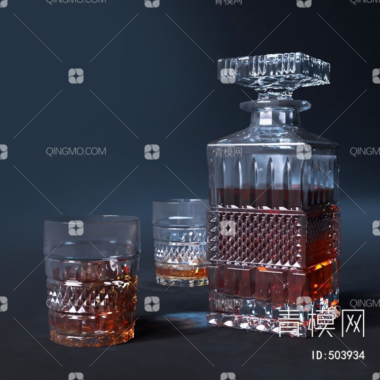 玻璃酒瓶酒杯组合3D模型下载【ID:503934】