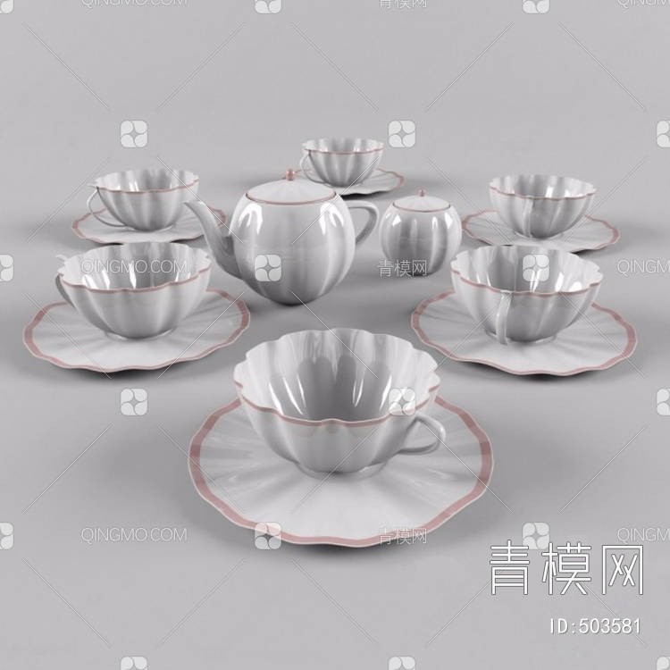 白色咖啡杯组合3D模型下载【ID:503581】