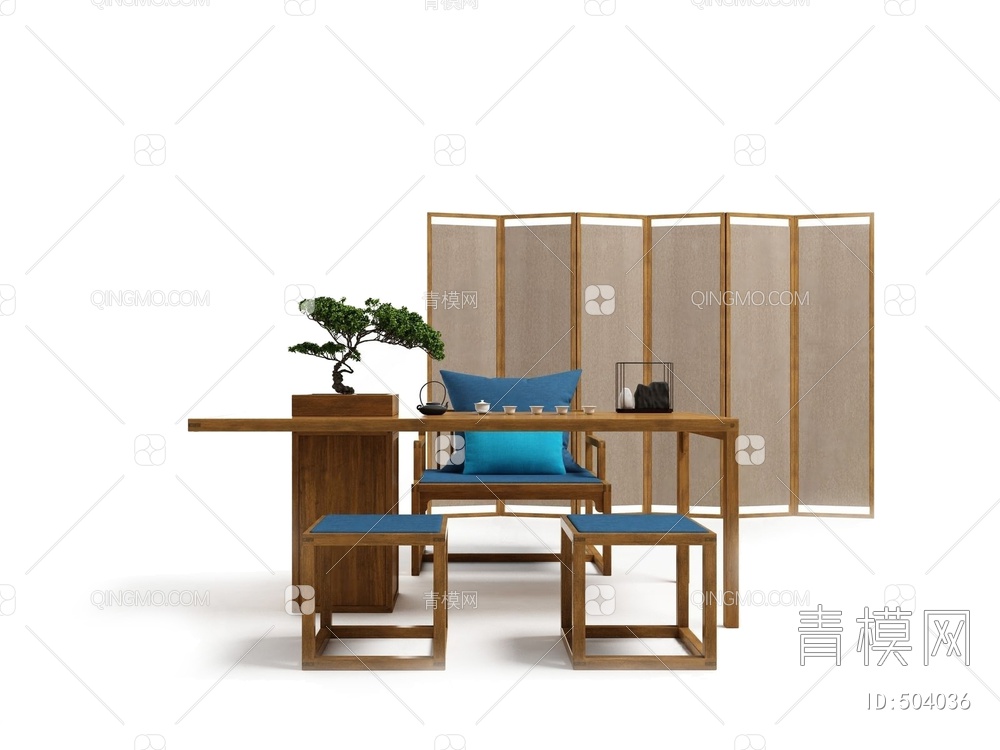 茶桌椅组合3D模型下载【ID:504036】