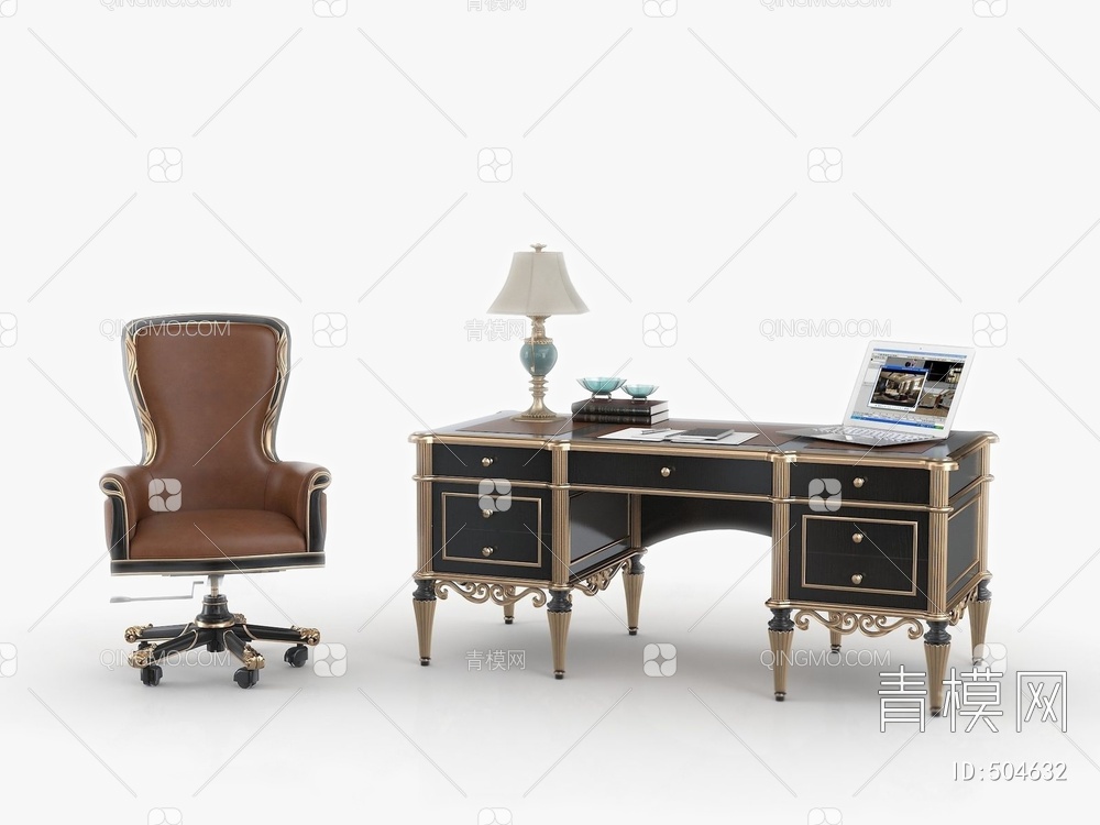 书桌椅组合3D模型下载【ID:504632】