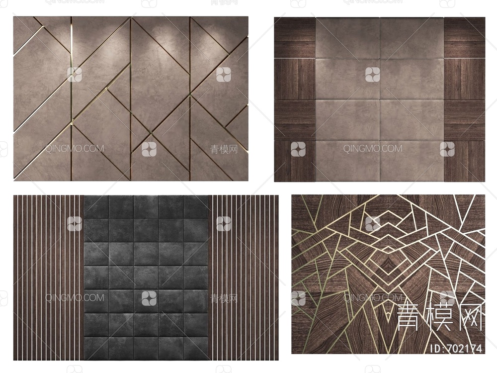 软包木饰背景墙组合3D模型下载【ID:702174】
