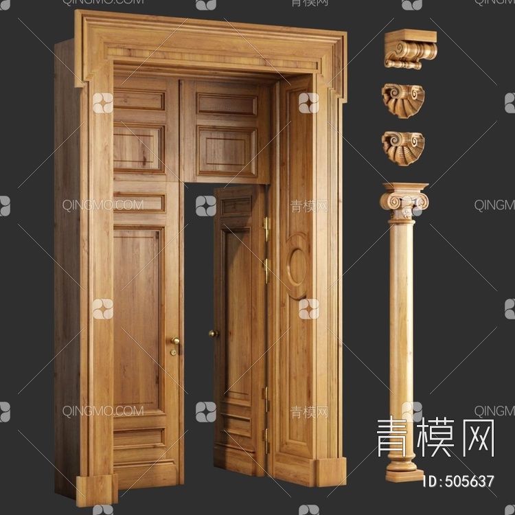 双开门门套罗马柱组合3D模型下载【ID:505637】