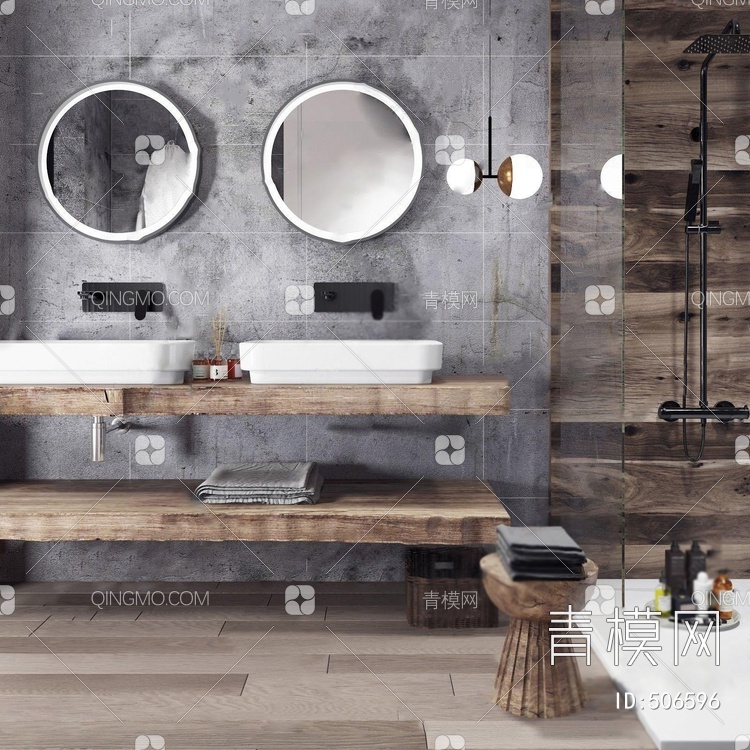 卫浴台盆淋浴房卫生间组合3D模型下载【ID:506596】