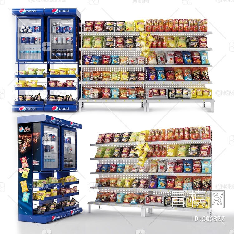 超市便利店货架冰柜3D模型下载【ID:505822】