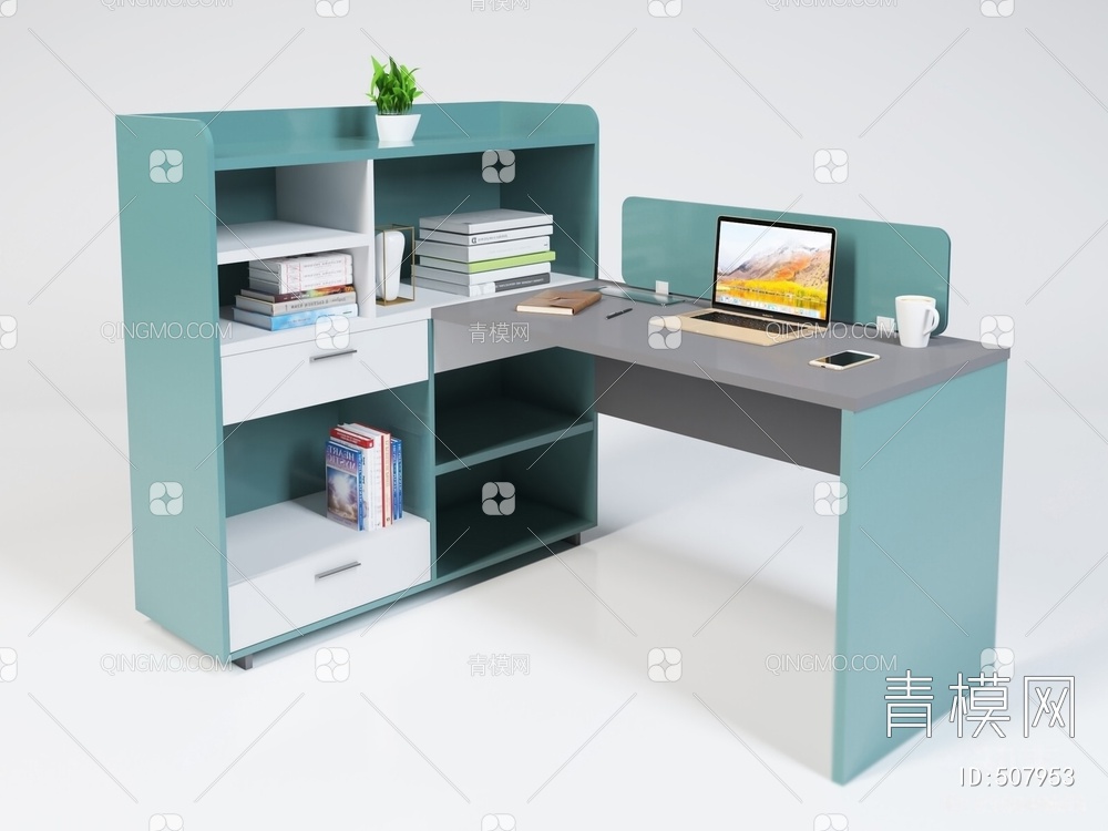 办公桌 办公家具 办公室 经理桌 职员桌 班台 办公用品 桌柜组合3D模型下载【ID:507953】