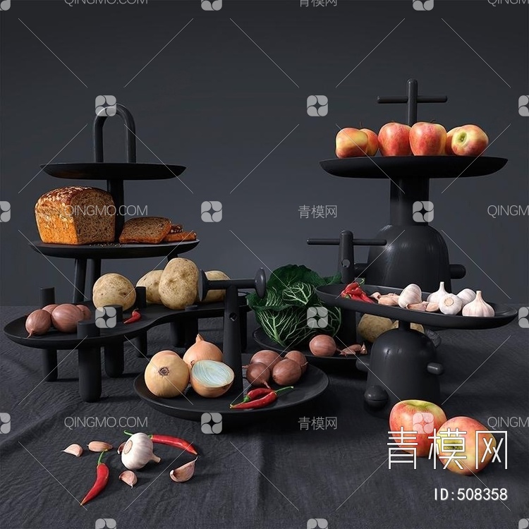 流行水果蔬菜组合国外3D模型下载【ID:508358】