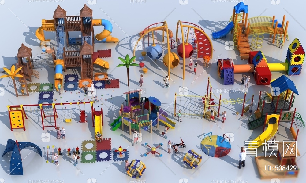 儿童游乐设施 滑滑梯 秋千 多人 小孩 跷跷板 游乐园 儿童玩具3D模型下载【ID:508429】