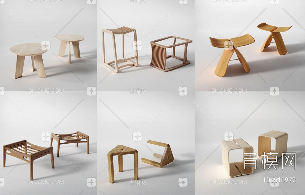 木凳组合3D模型下载【ID:510972】