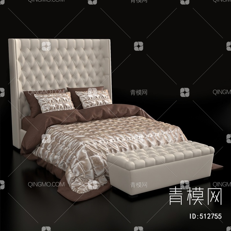 双人床 床品 床尾凳3D模型下载【ID:512755】