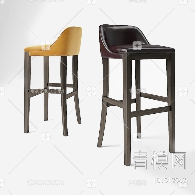 流行实木皮革吧台椅国外3D模型下载【ID:512562】