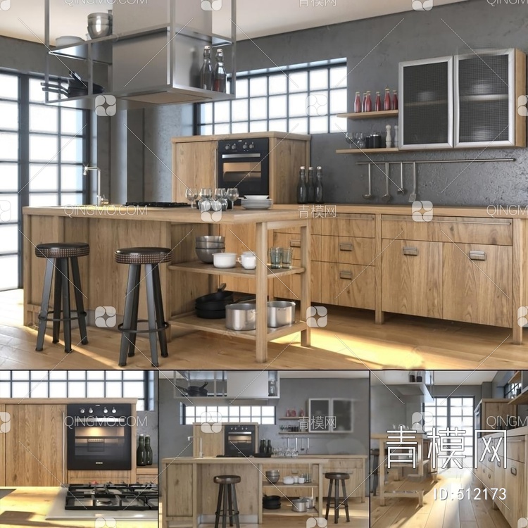 厨房橱柜组合3D模型下载【ID:512173】
