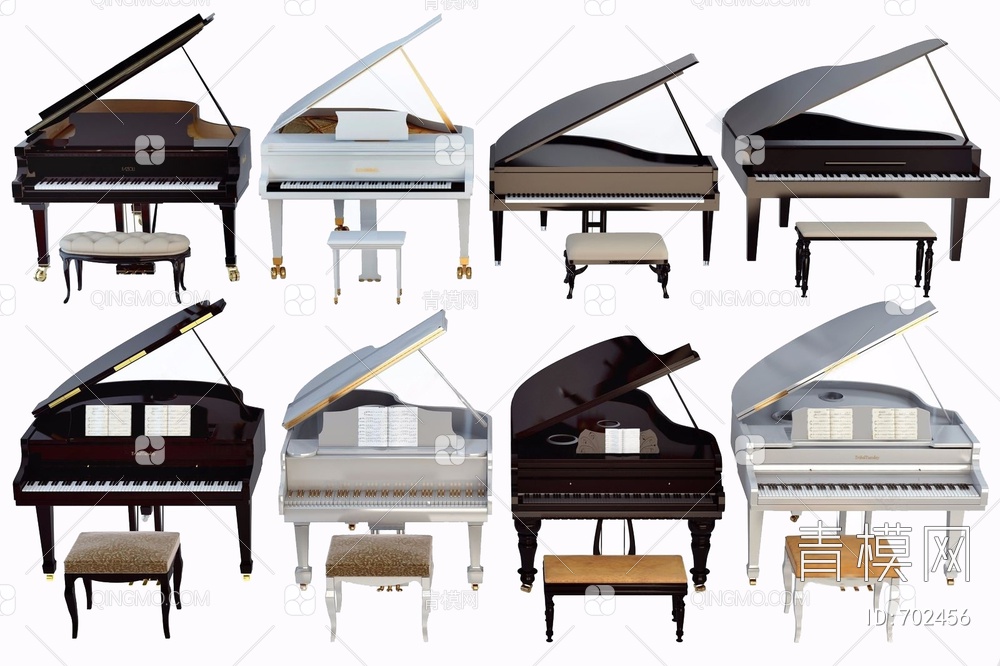 三角钢琴座椅组合3D模型下载【ID:702456】
