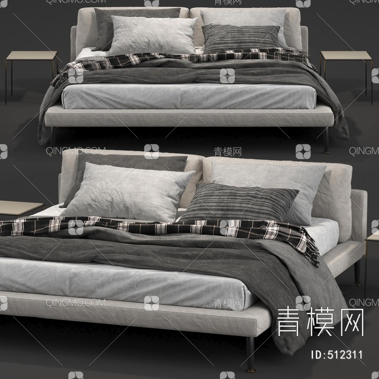 卧室 双人床 床头柜3D模型下载【ID:512311】