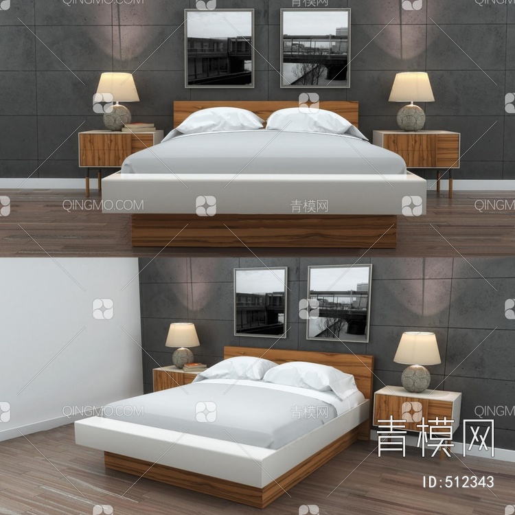 双人床3D模型下载【ID:512343】