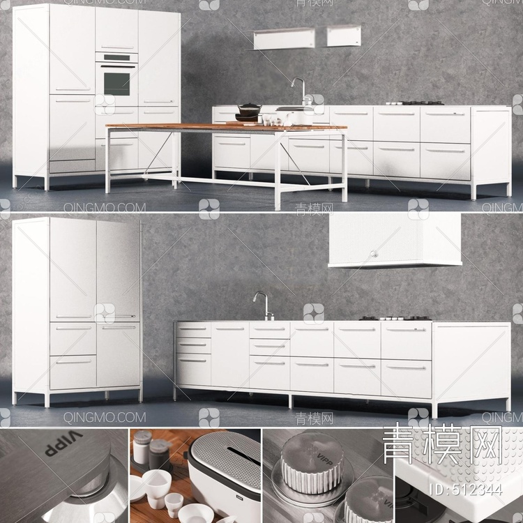厨房 橱柜 厨具组合3D模型下载【ID:512344】