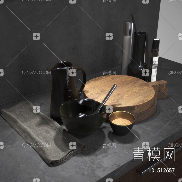碗碟组合 厨房用具3D模型下载【ID:512657】