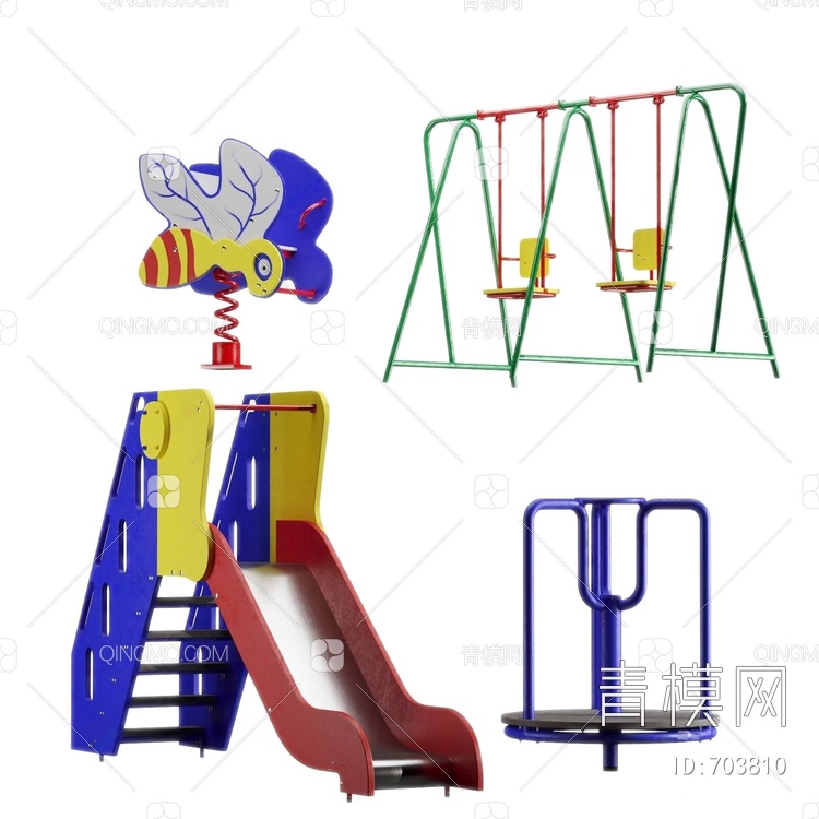 小型儿童滑梯摇摇椅秋千3D模型下载【ID:703810】