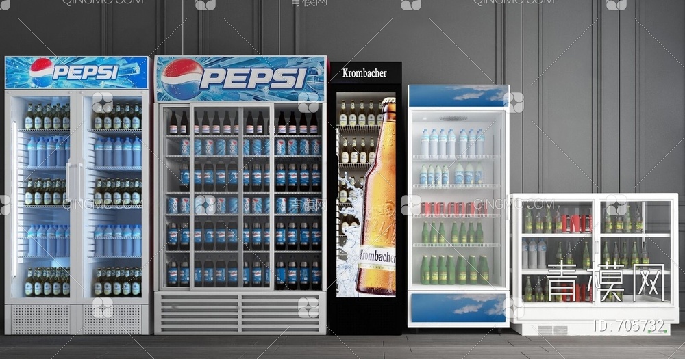 超市冰箱冰柜组合3D模型下载【ID:705732】
