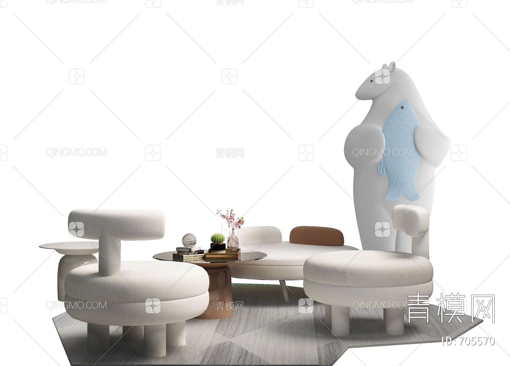 墨设设计 休闲桌椅组合3D模型下载【ID:705570】