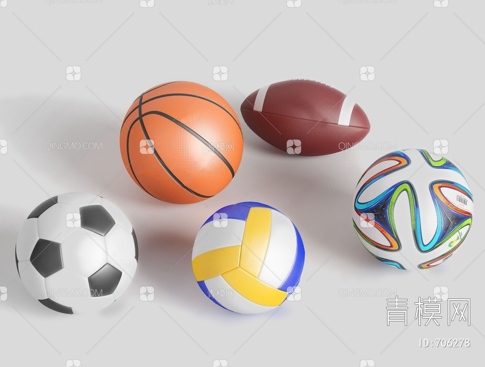 体育球类组合3D模型下载【ID:706278】
