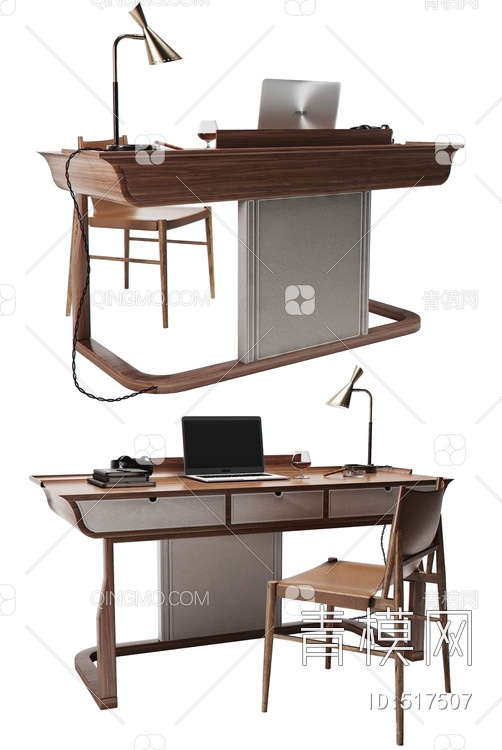 书桌椅组合3D模型下载【ID:517507】