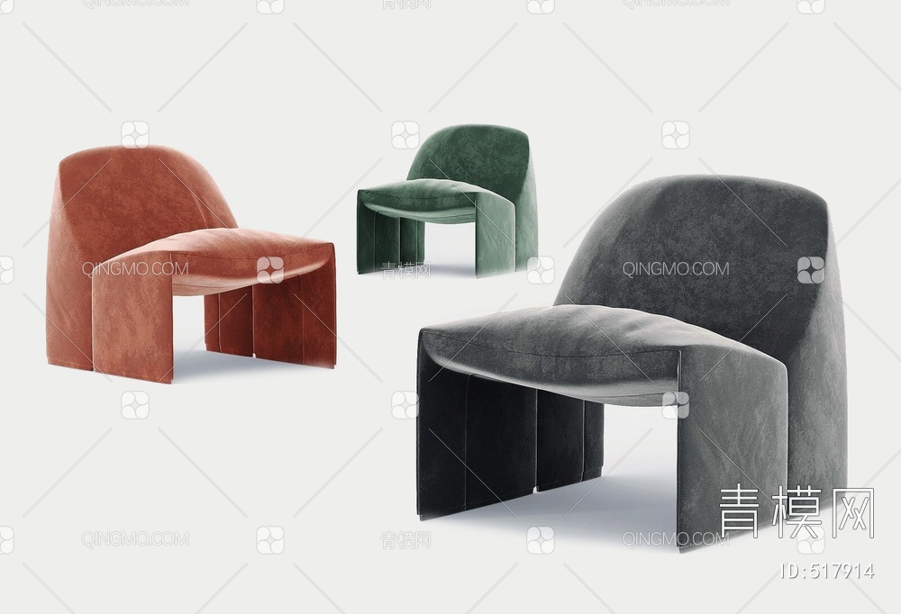 绒布沙发椅3D模型下载【ID:517914】
