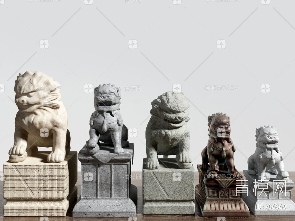 石狮子雕塑摆件3D模型下载【ID:706866】