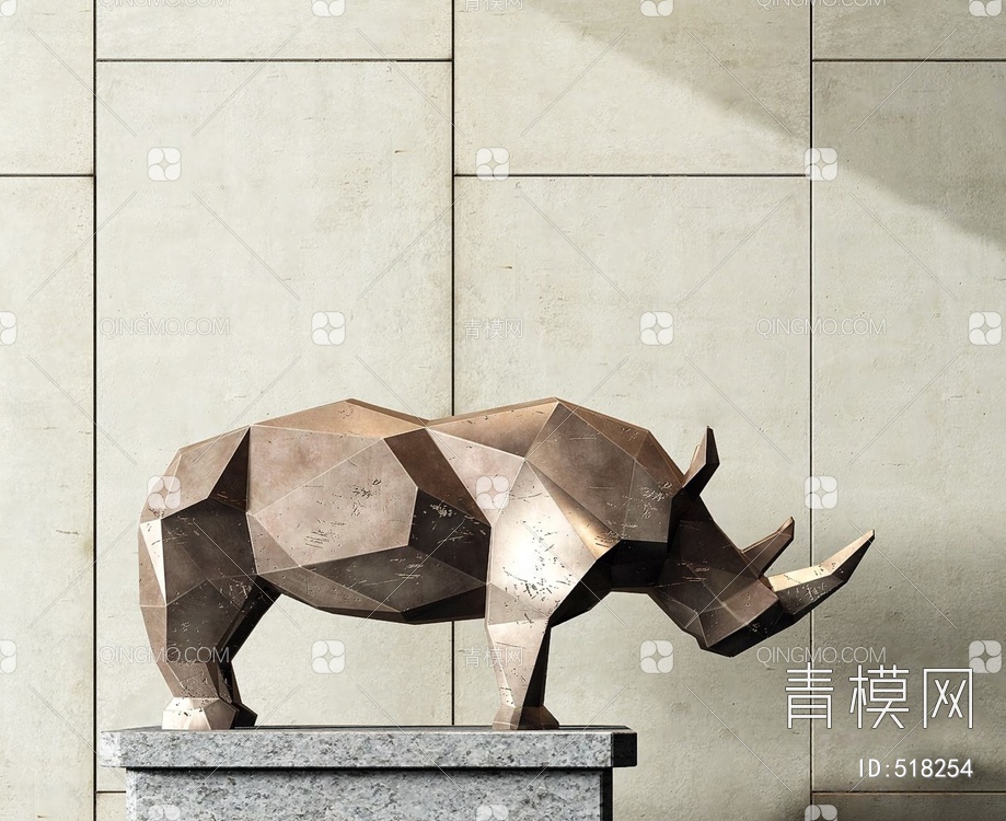 犀牛雕塑摆件3D模型下载【ID:518254】