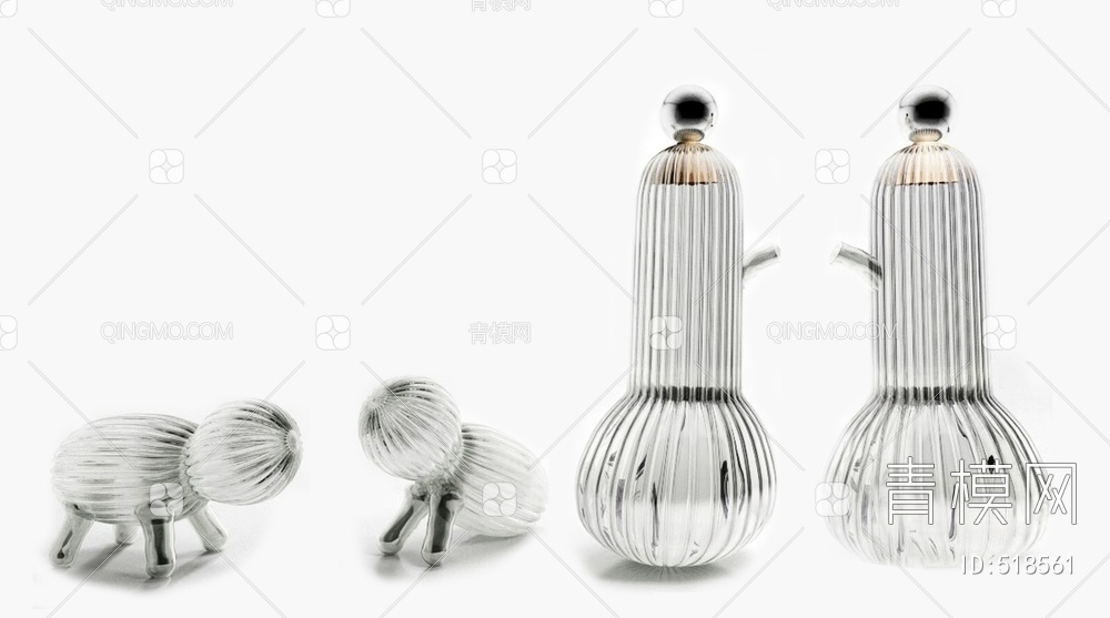 玻璃器皿调料瓶组合3D模型下载【ID:518561】