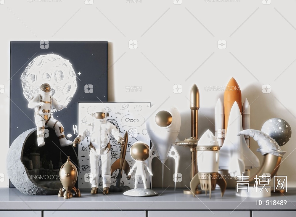 太空宇航员月球火箭航天飞机儿童装饰摆件3D模型下载【ID:518489】