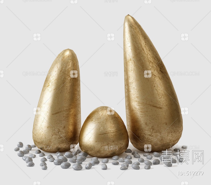 铜雕鹅卵石艺术品3D模型下载【ID:519279】