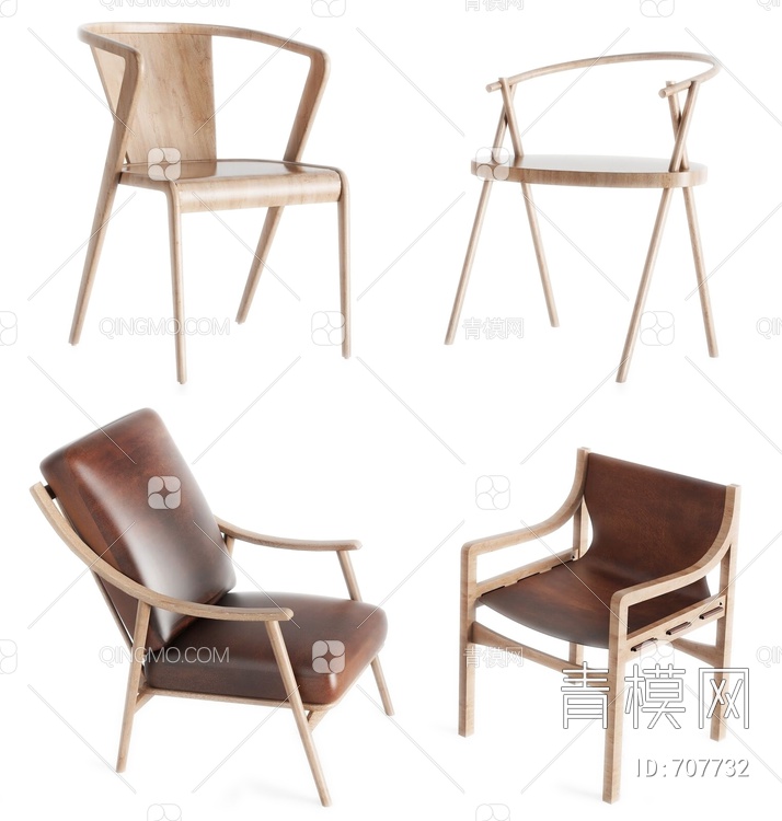 实木椅子组合3D模型下载【ID:707732】