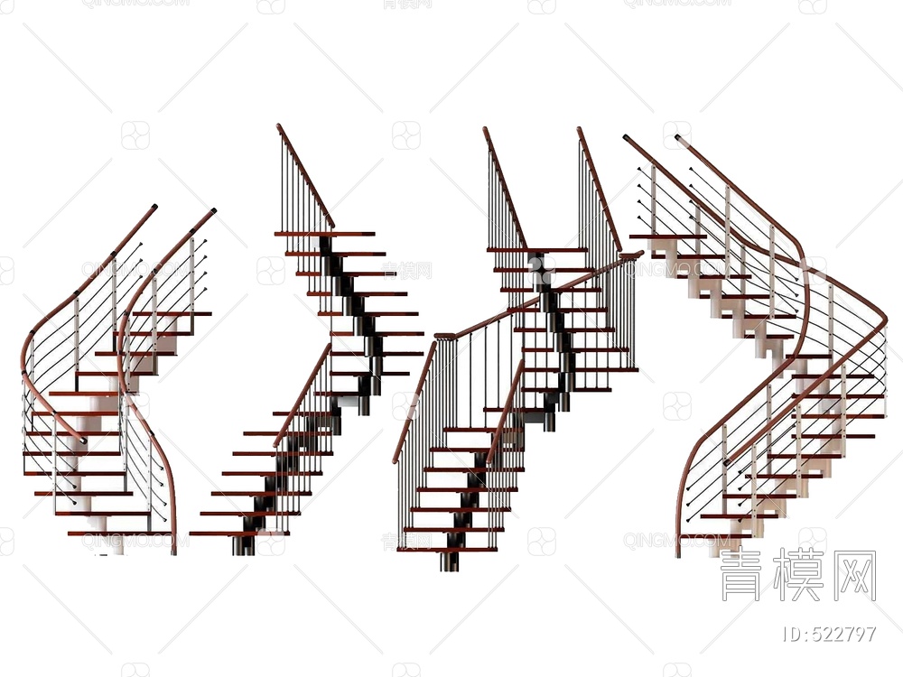 旋转楼梯组合3D模型下载【ID:522797】