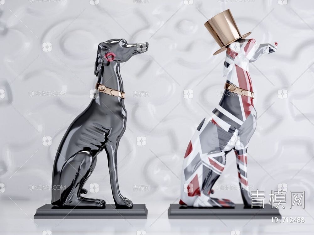 网红迎宾犬雕塑摆件3D模型下载【ID:712488】