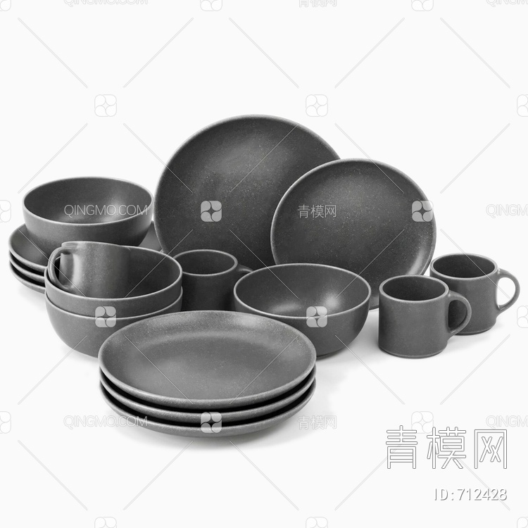 黑陶餐具组合3D模型下载【ID:712428】