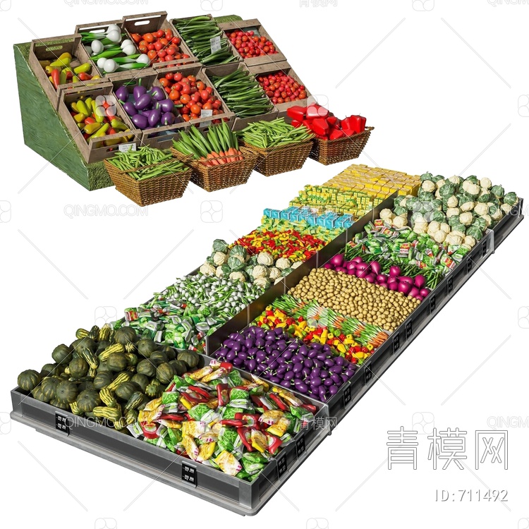 超市蔬果货架组合3D模型下载【ID:711492】
