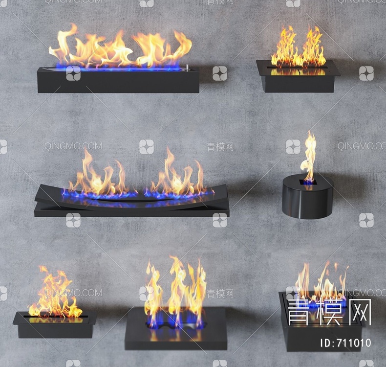 燃气壁炉火焰燃气火焰组合3D模型下载【ID:711010】