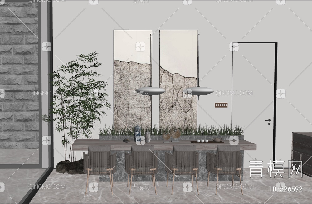 Diff-Studio设计 家居餐厅 餐桌椅组合SU模型下载【ID:526592】