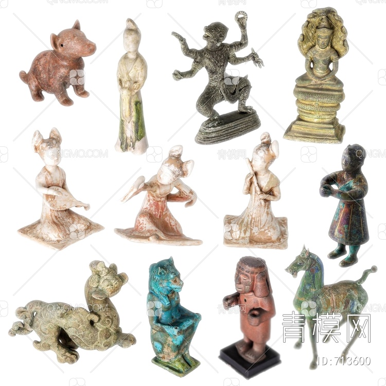 青铜陶瓷文物摆件组合3D模型下载【ID:713600】
