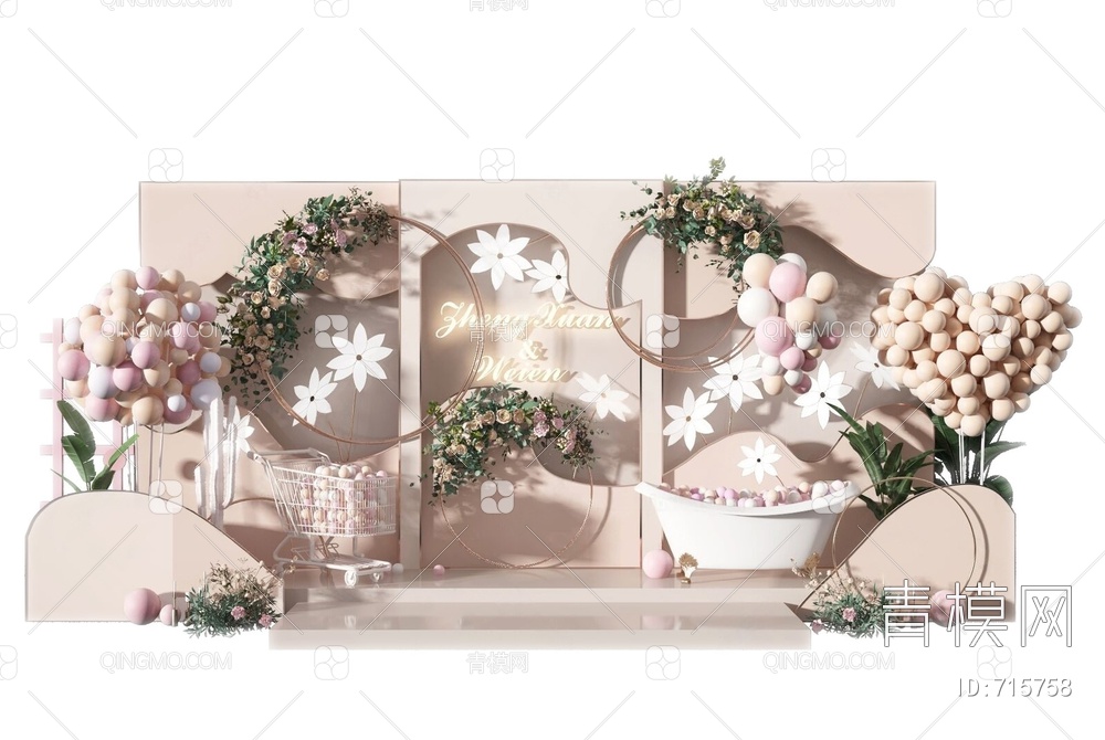 婚礼背景墙3D模型下载【ID:715758】