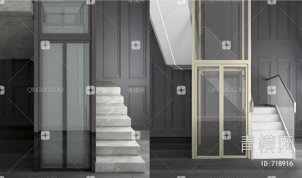 楼梯电梯组合3D模型下载【ID:718916】