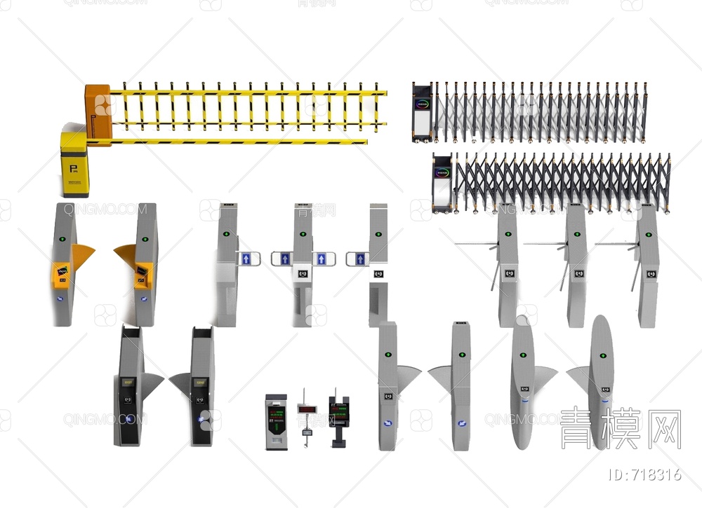 闸机门禁收费杆组合3D模型下载【ID:718316】
