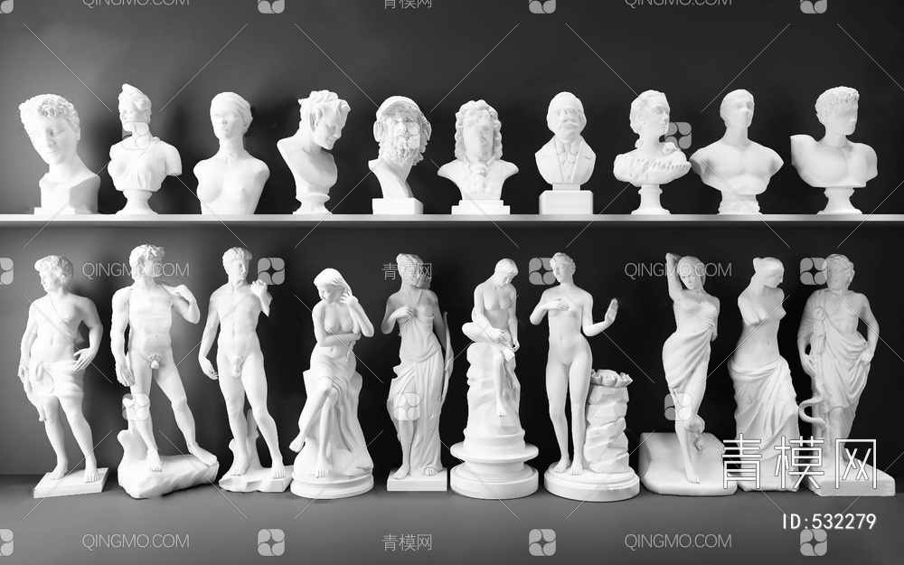 石膏人物雕塑大卫阿格里巴伏尔泰海盗凯撒大帝马赛曲断臂维纳斯组合3D模型下载【ID:532279】
