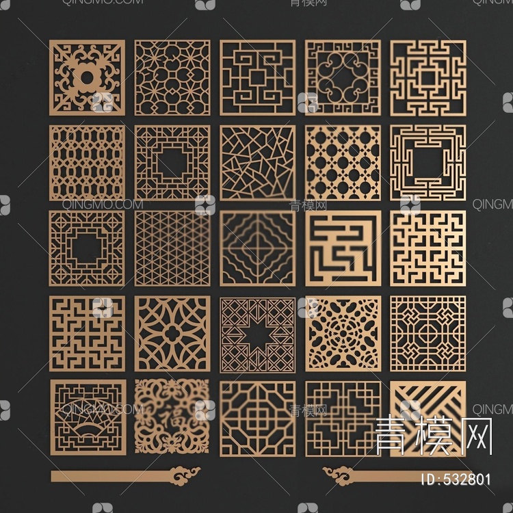 金属花格镂花窗雕花镂花组合3D模型下载【ID:532801】