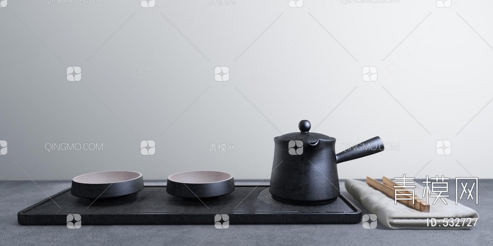 陶瓷茶具摆件组合3D模型下载【ID:532727】